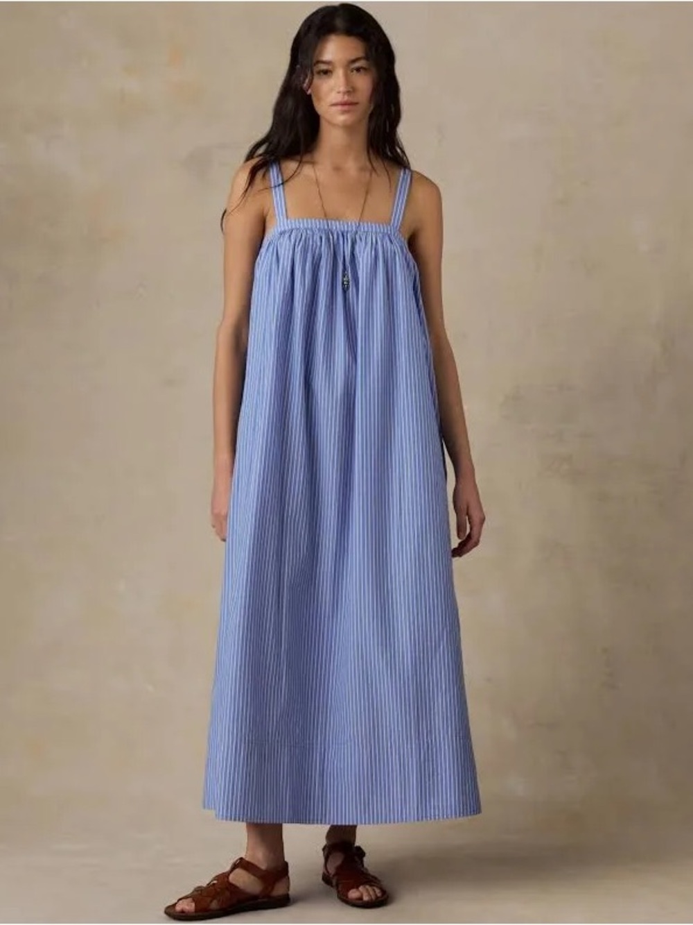 Faherty Blue Striped Maxi Sundress with Spaghetti Straps